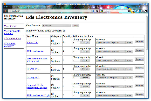 Screenshot of the inventory in a browser